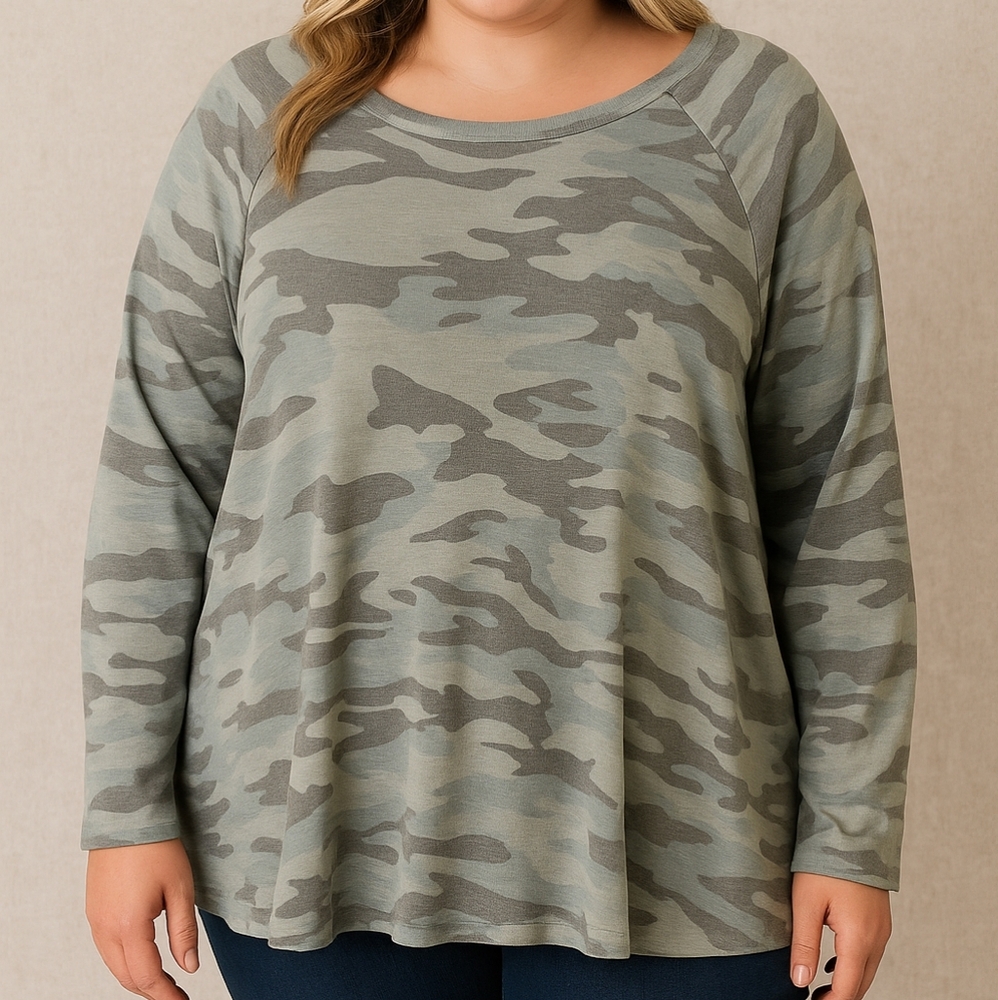 Chic Soul Camo Long Sleeve Top – Size XL Camouflage Comfort Loungewear